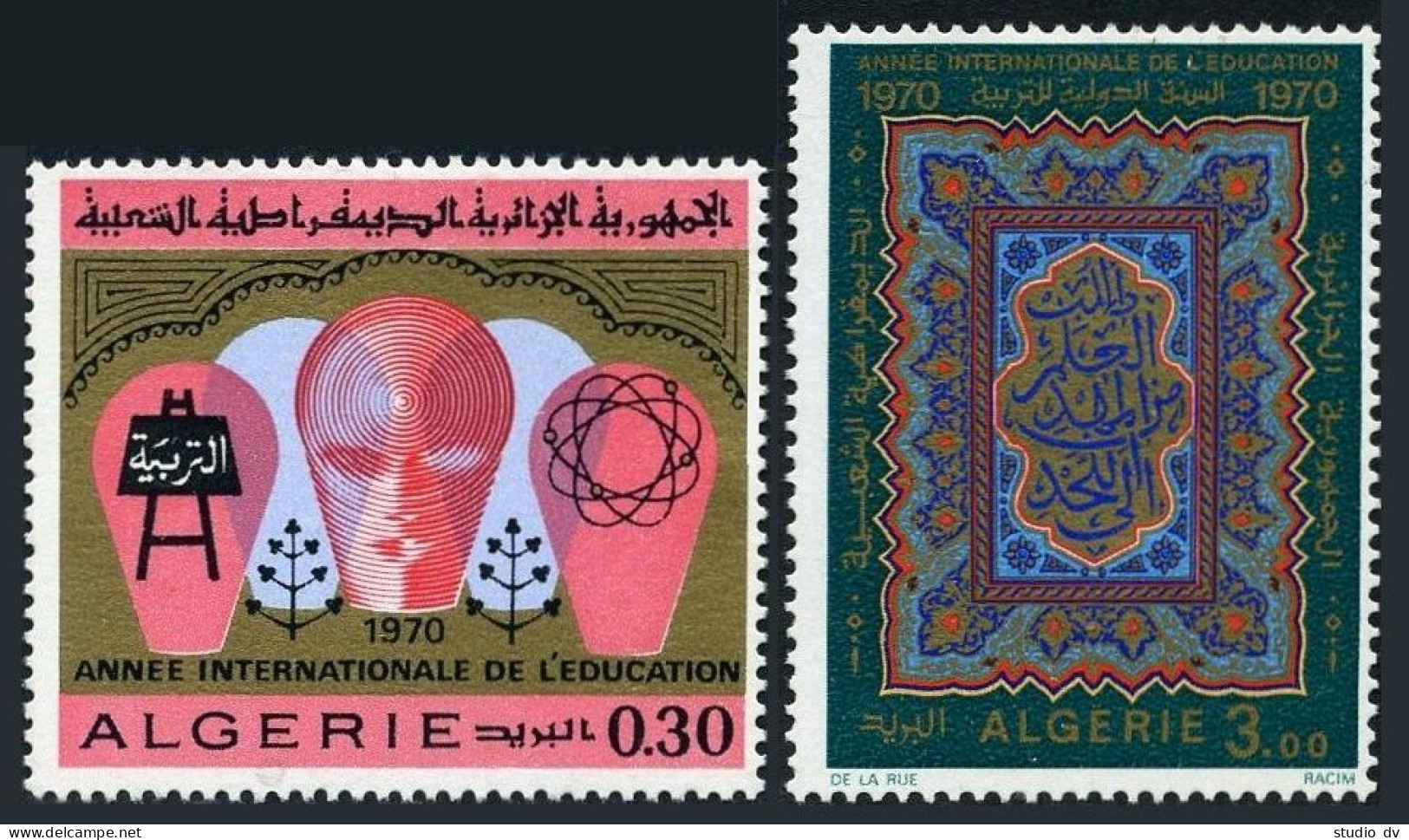 Algeria 450-451, MNH. Mi 559-560. Education Year IEY-1970. Atom Symbol, Koran. - Algérie (1962-...)