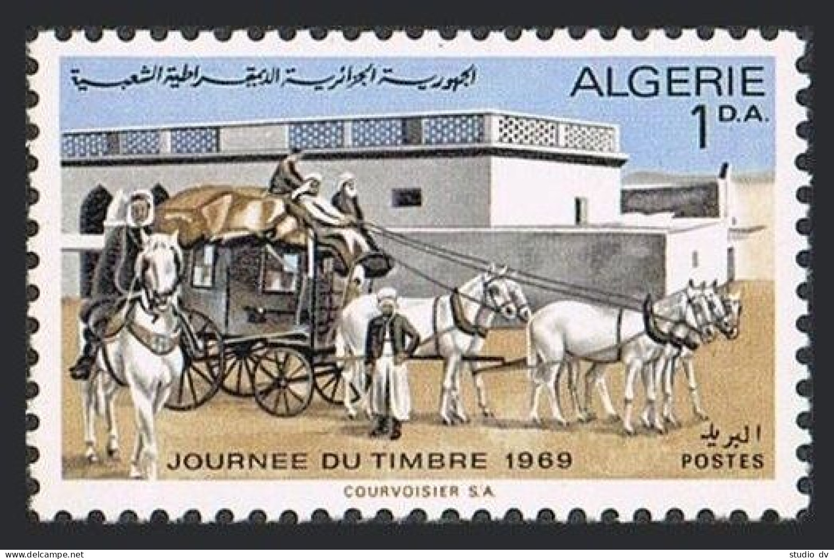Algeria 417, MNH. Michel 523. Stamp Day 1969. Mail Coach, Horses. - Algérie (1962-...)