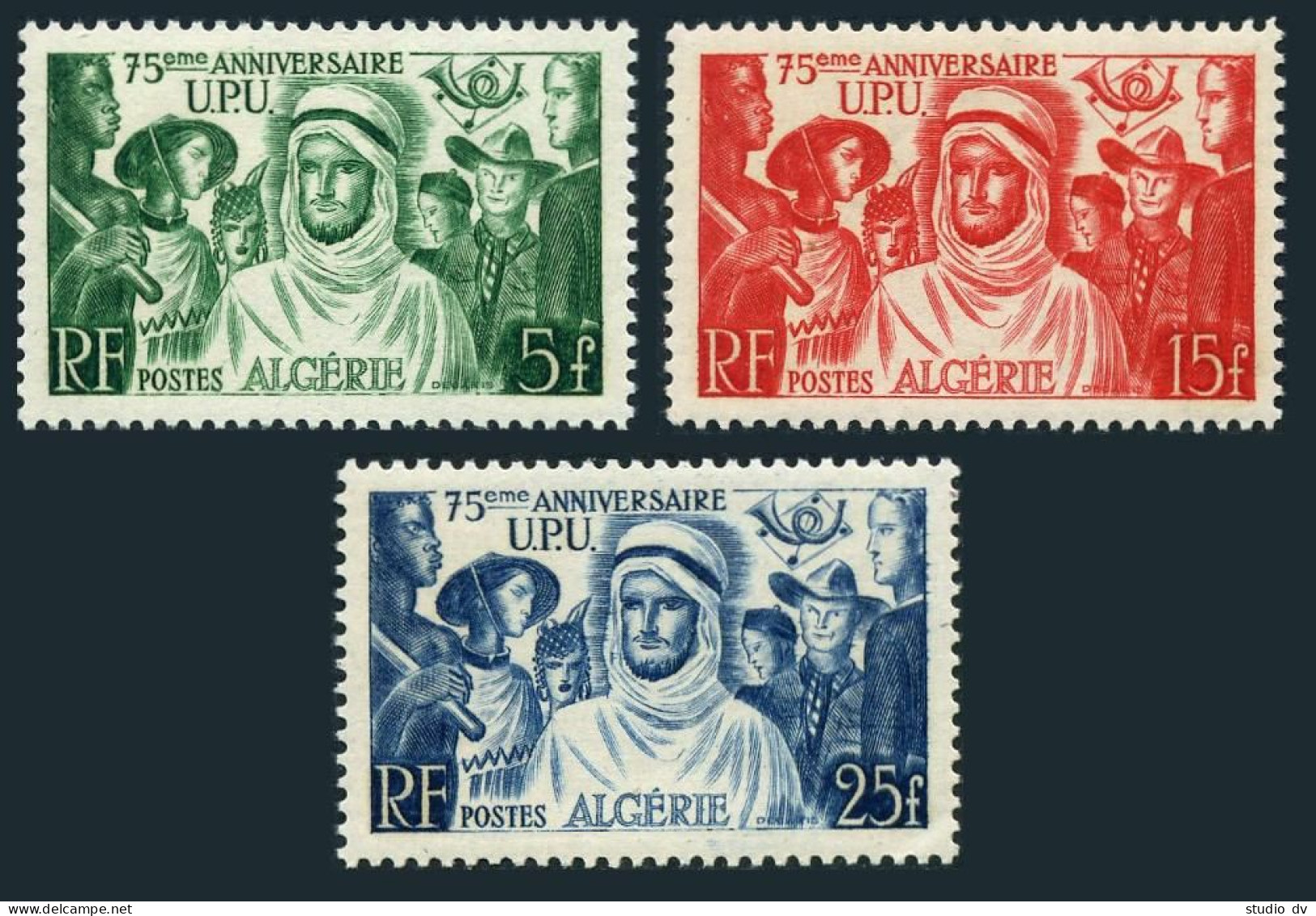 Algeria 226-228, MNH. Michel 283-285. UPU-75, 1949. Peoples Of The World. - Algérie (1962-...)
