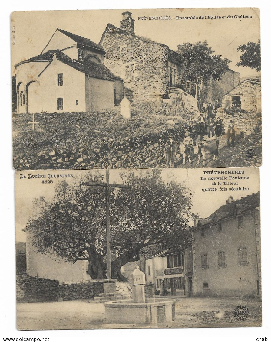 2 Cartes De Prévenchères -Ensemble De L'Eglise Et Du Chateau "carte RARE"+1 Autre Carte:La Nouvelle Fontaine-PREVENCHERS - Autres & Non Classés