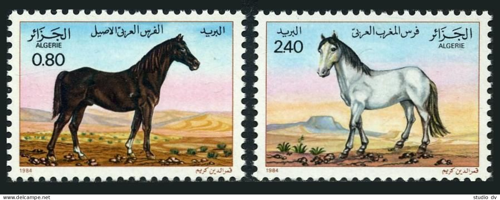 Algeria 743-744,MNH.Michel 854-855. Horses 1984.Brown Stallion,White Mare. - Algérie (1962-...)