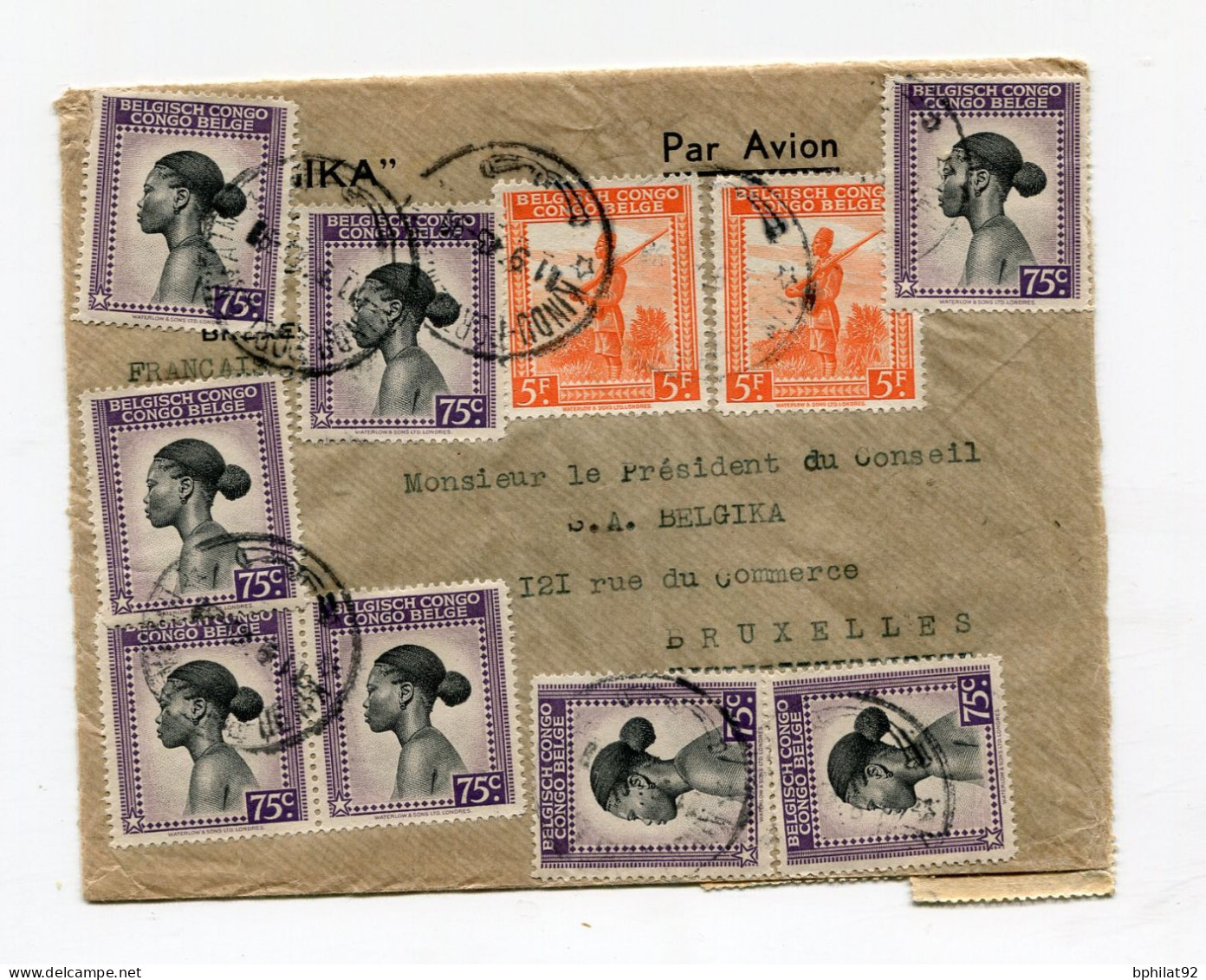 !!! CONGO BELGE, LETTRE PAR AVION DE KINDU POUR BRUXELLES, AFFRANCH RECTO VERSO - Covers & Documents