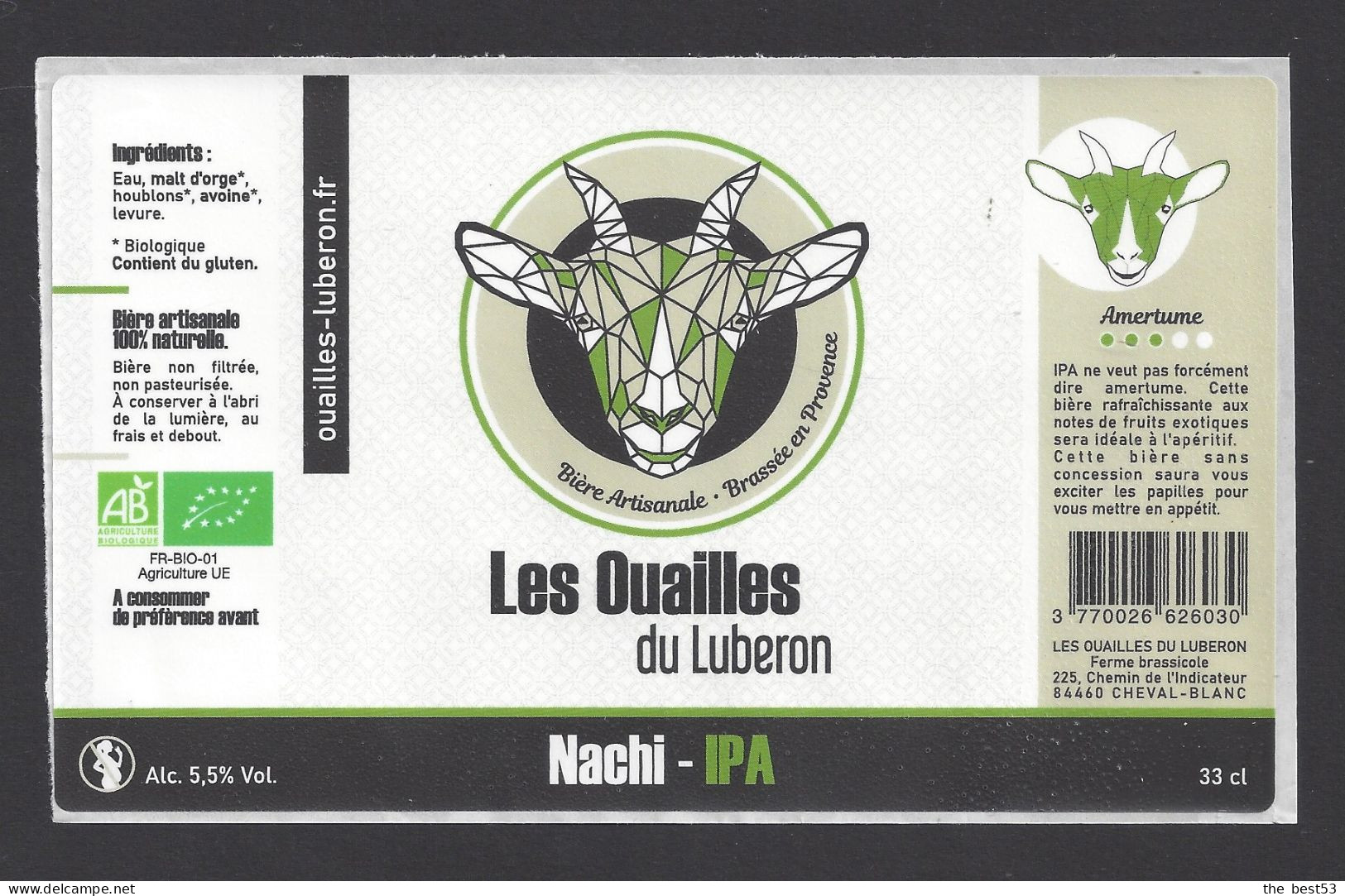 Etiquette De Bière Nachi IPA  -  Brasserie  Les Ouailles Du Luberon  à  Cheval Blanc   (84) - Bier