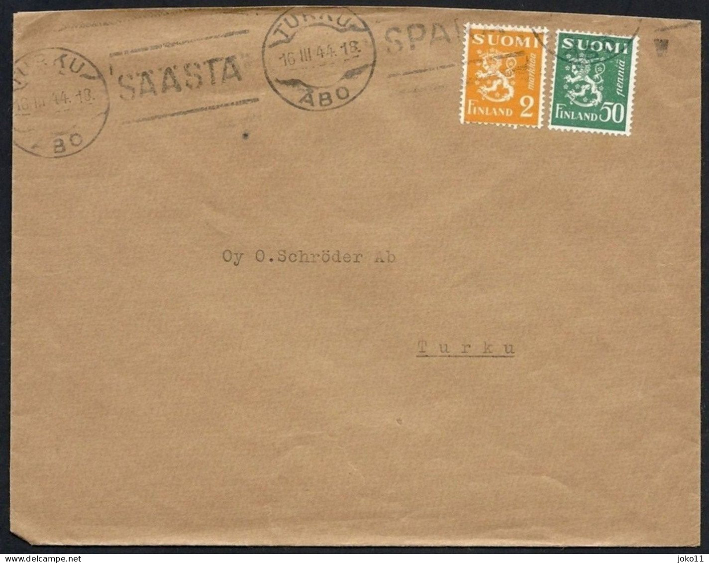 Finnland, Kenttäposti, Beleg Von 1944, Stempel Turku - Briefe U. Dokumente