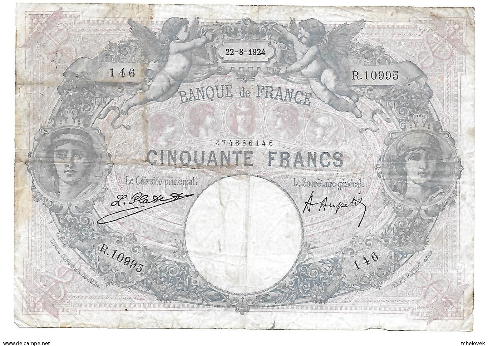 (Billets). France. 50 Fr Bleu Et Rose 22.8.1924 - 50 F 1889-1927 ''Bleu Et Rose''