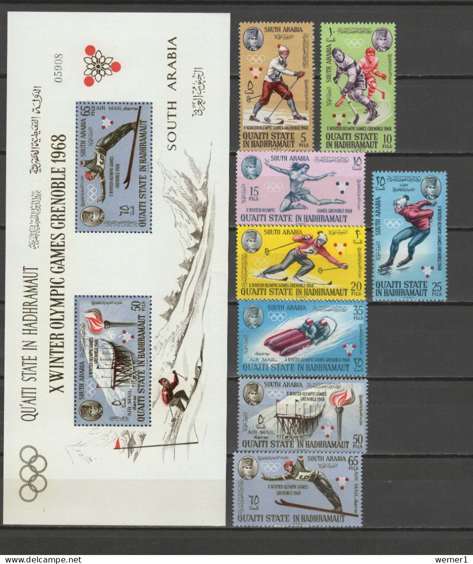 Aden - Qu'aiti State In Hadhramaut 1967 Olympic Games Grenoble Set Of 8 + S/s MNH - Winter 1968: Grenoble