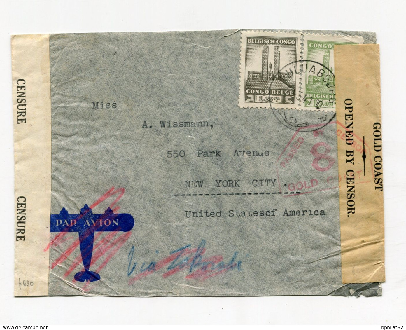 !!! CONGO BELGE, LETTRE PAR AVION DE LULUABOURG POUR NEW YORK DE 1941 - Briefe U. Dokumente