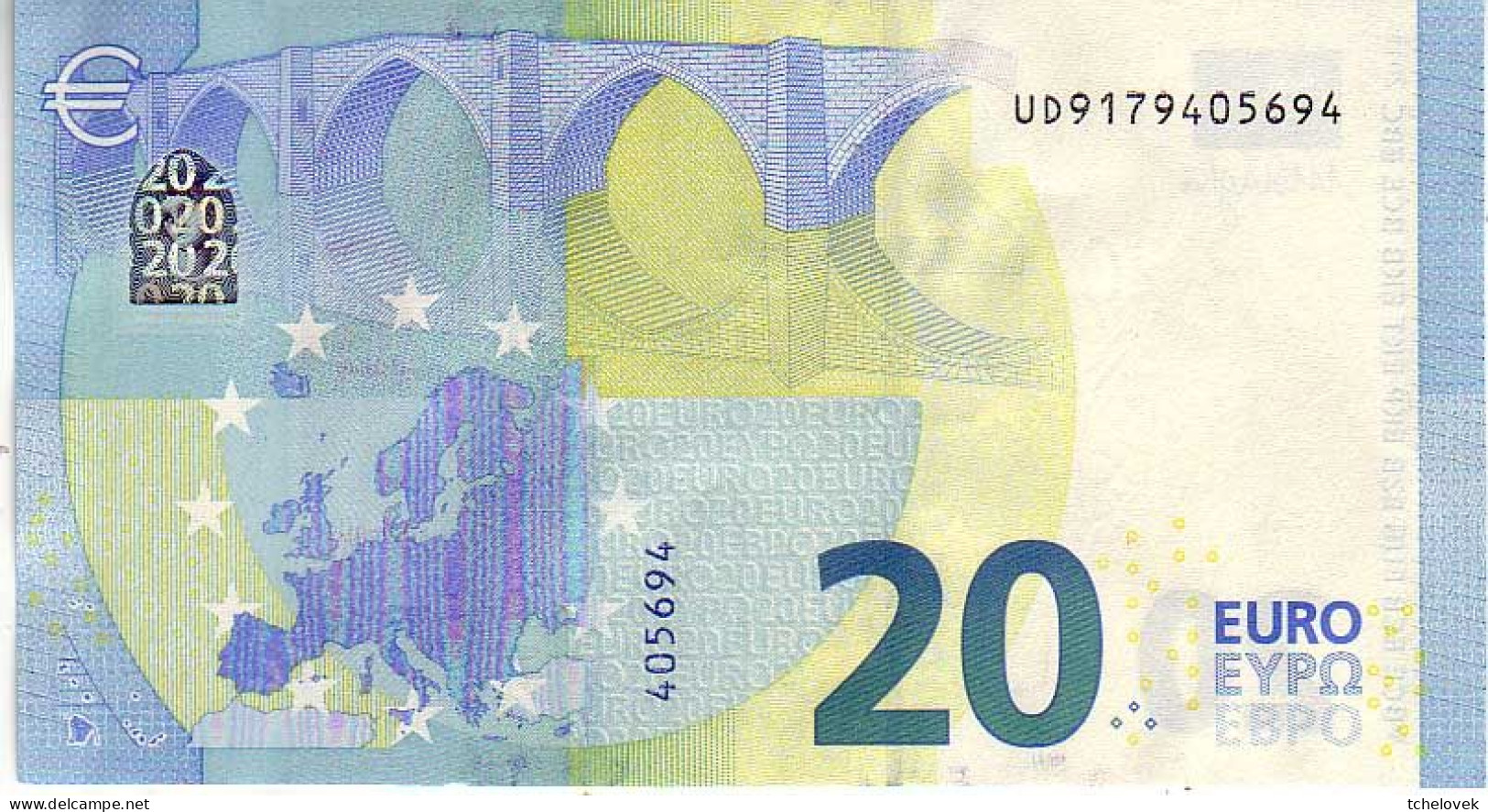 (Billets). 20 Euros 2015 Serie UD, U008D5, N° UD 9179405694,  Signature 3 Mario Draghi UNC - 20 Euro