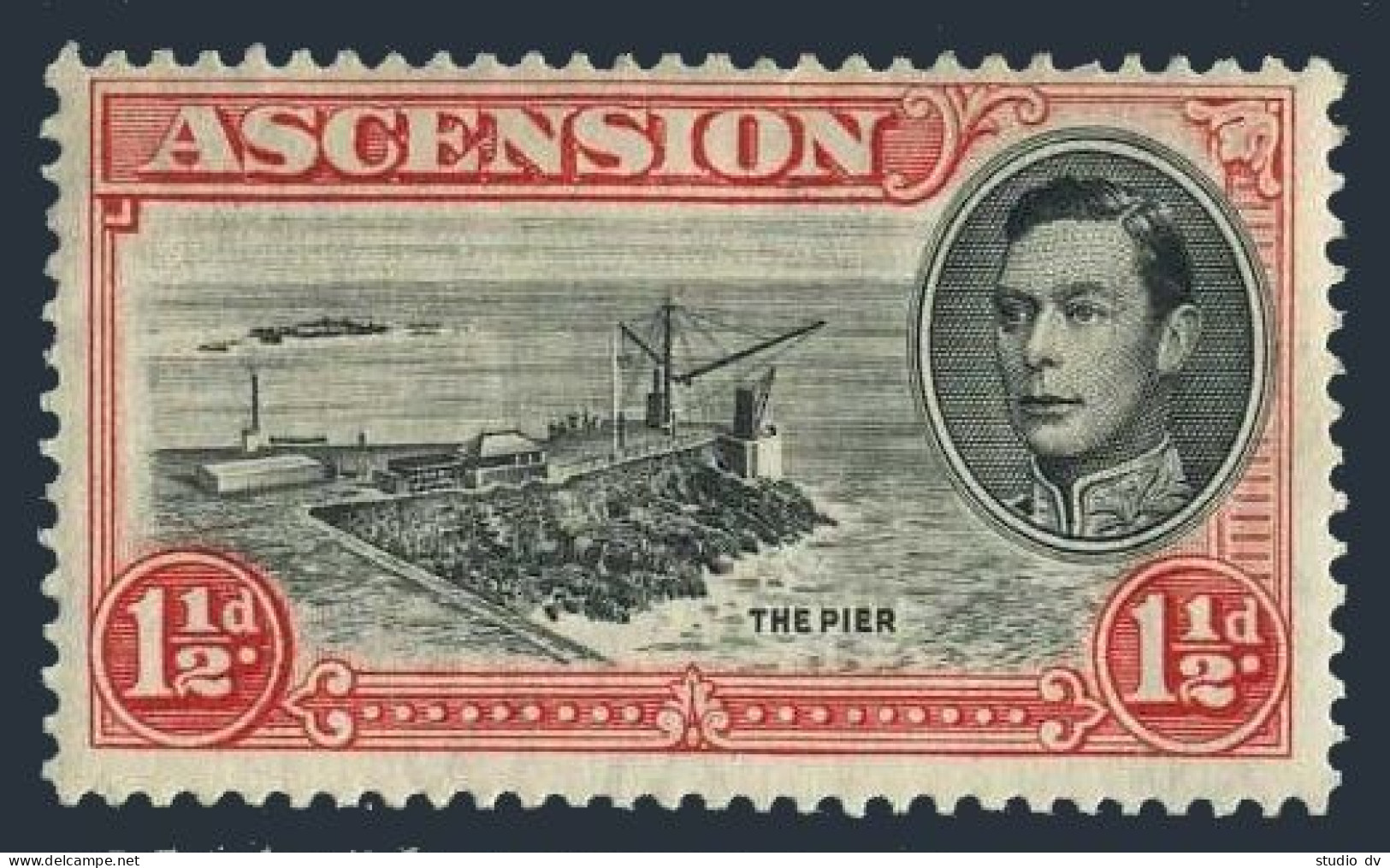 Ascension 42b Perf 13 1/2, Hinged. Michel 43Aa. George VI, 1944. The Pier. - Ascension