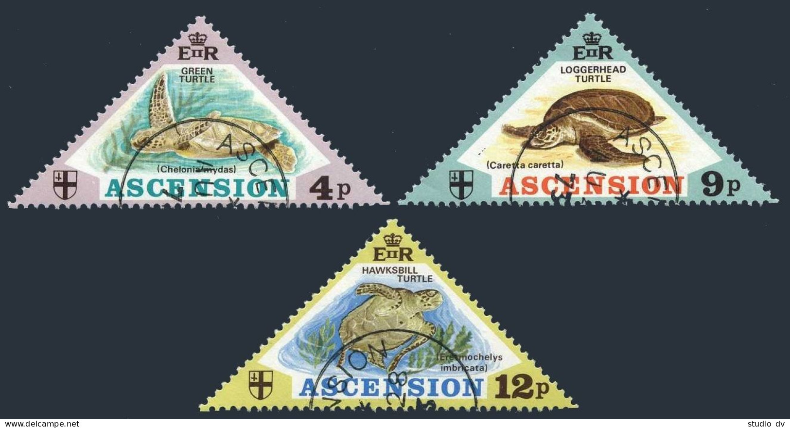Ascension 170-172, CTO. Mi 170-172. Turtle: Green, Loggerhead, Hawksbill, 1973. - Ascension