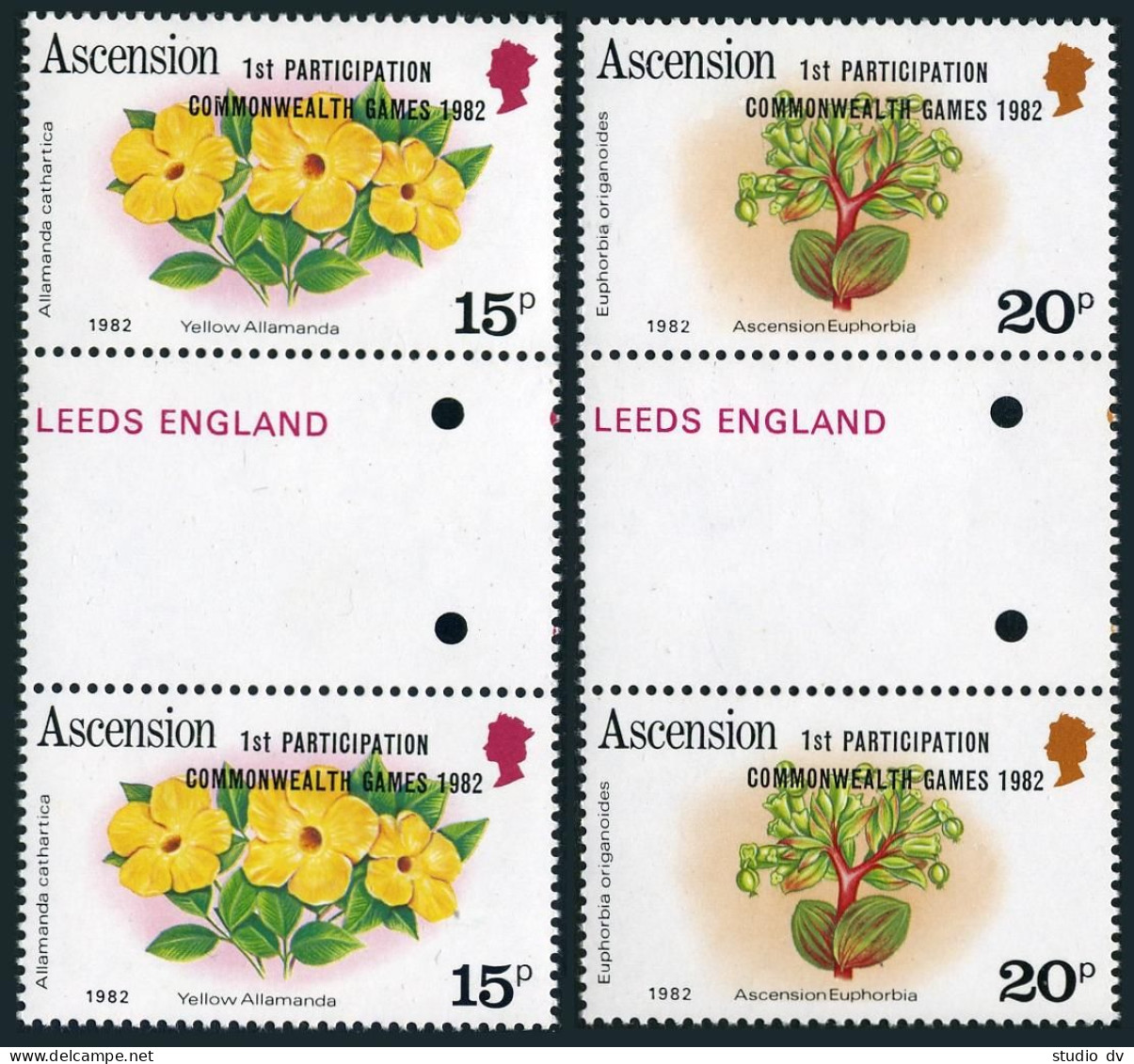 Ascension 321-322 Gutter,MNH.Michel 326-327. Commonwealth Games 1981.Flowers. - Ascensión