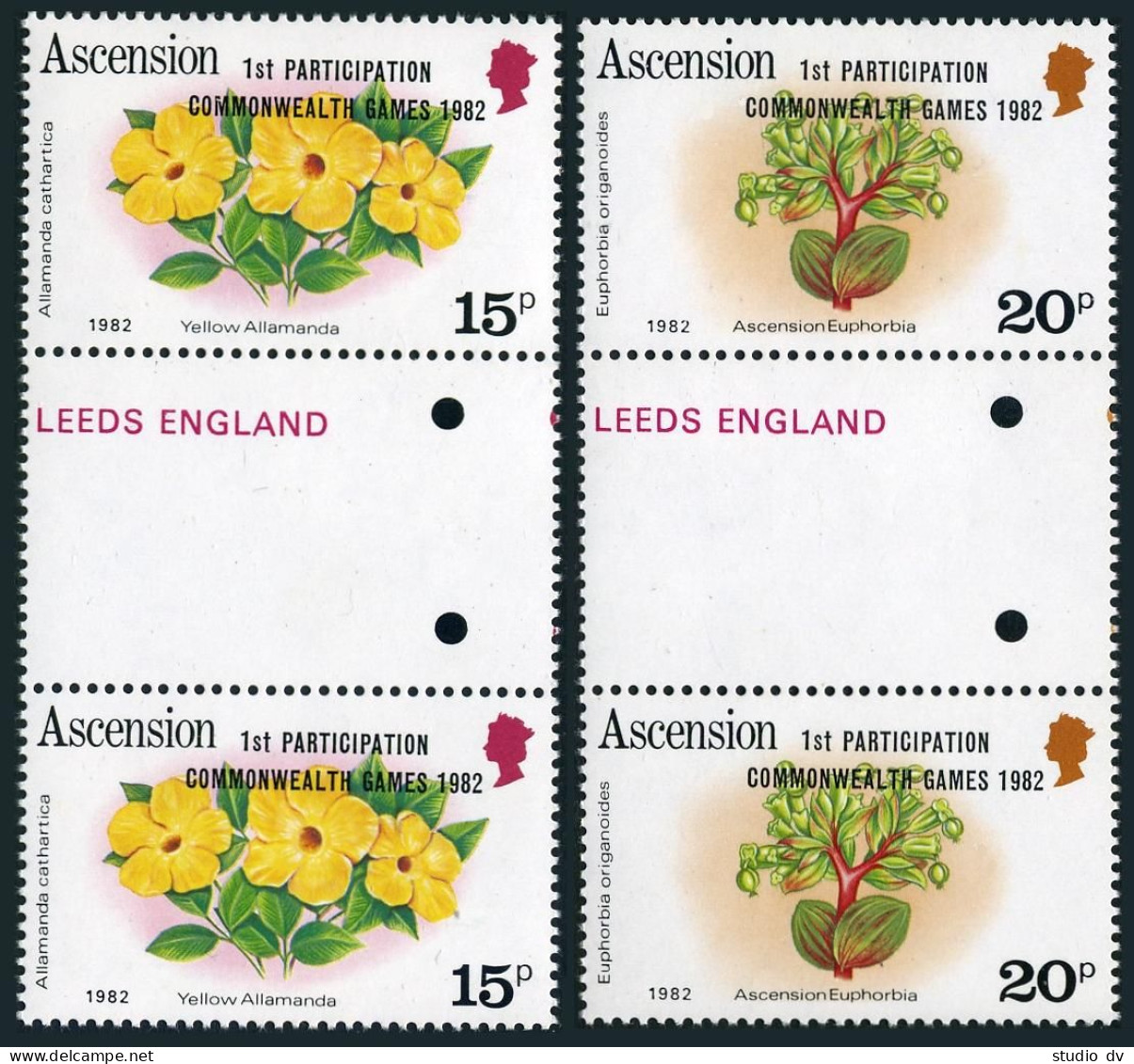 Ascension 321-322 Gutter,MNH.Michel 326-327. Commonwealth Games 1981.Flowers. - Ascension