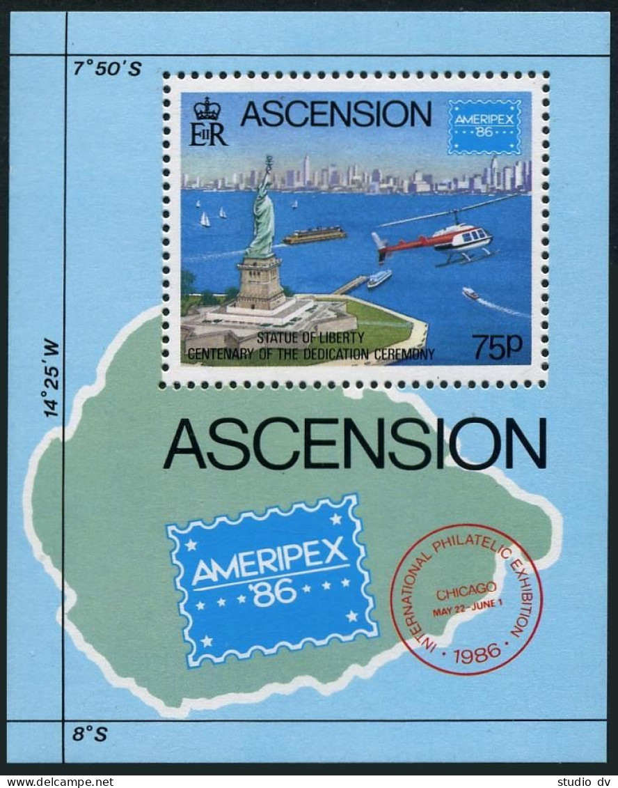 Ascension 394-397 Gutter, 398, MNH. AMERIPEX-1986. Stamp On Stamp,Ships,USA-200, - Ascension