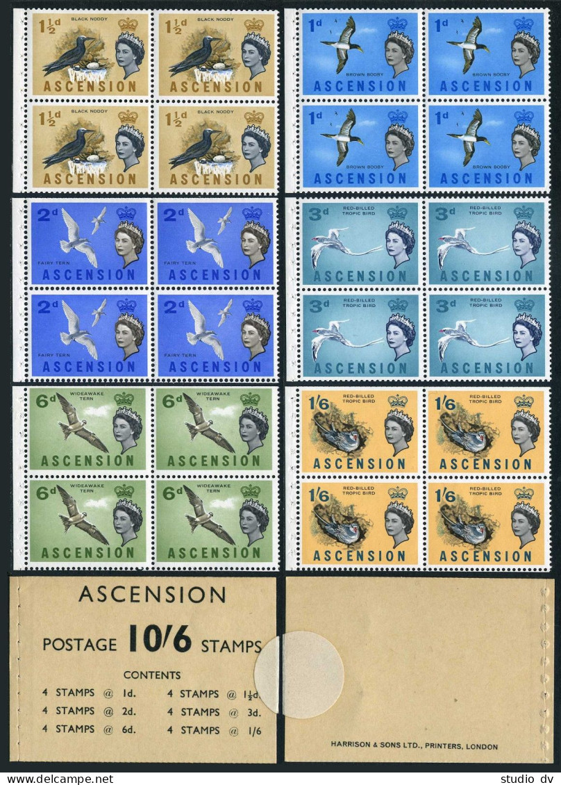 Ascension 84a Booklet, MNH. Birds 1963:Brown,black Booby,Black Noddy,Fairy Tern, - Ascension
