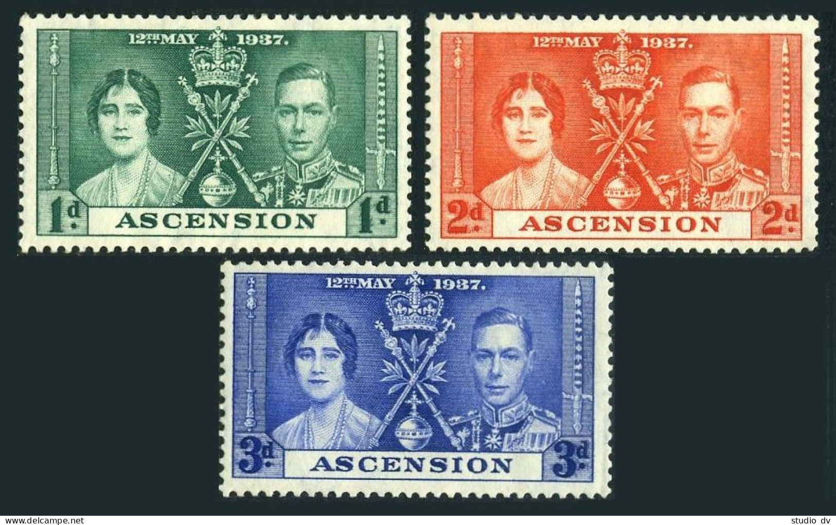 Ascension 37-39, Hinged. Mi 36-38. Coronation 1937. King George VI, Elizabeth. - Ascension