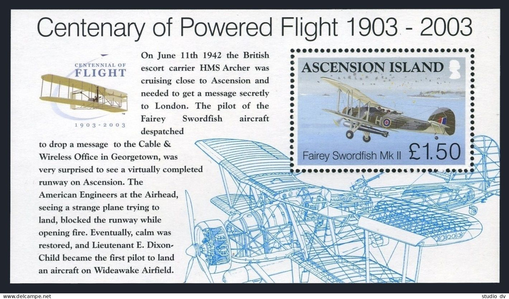 Ascension 827-832, 833, MNH. Powered Flight, Centenary. 2003. Planes. - Ascension