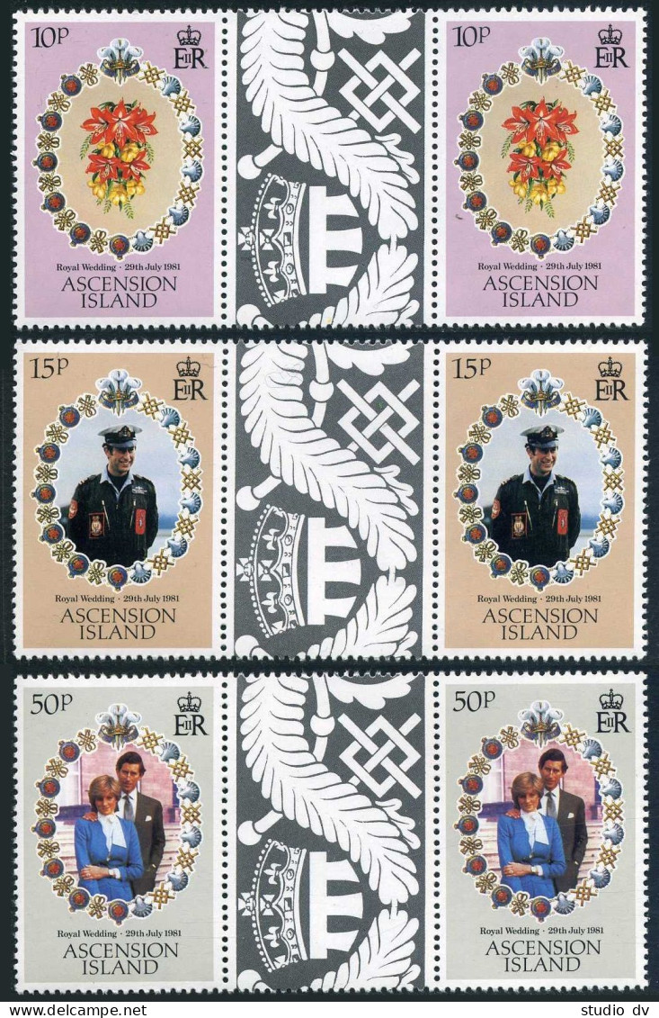 Ascension 294-296 Gutter, MNH. Michel 299-301. Charles, Diana Wedding, 1981. - Ascension