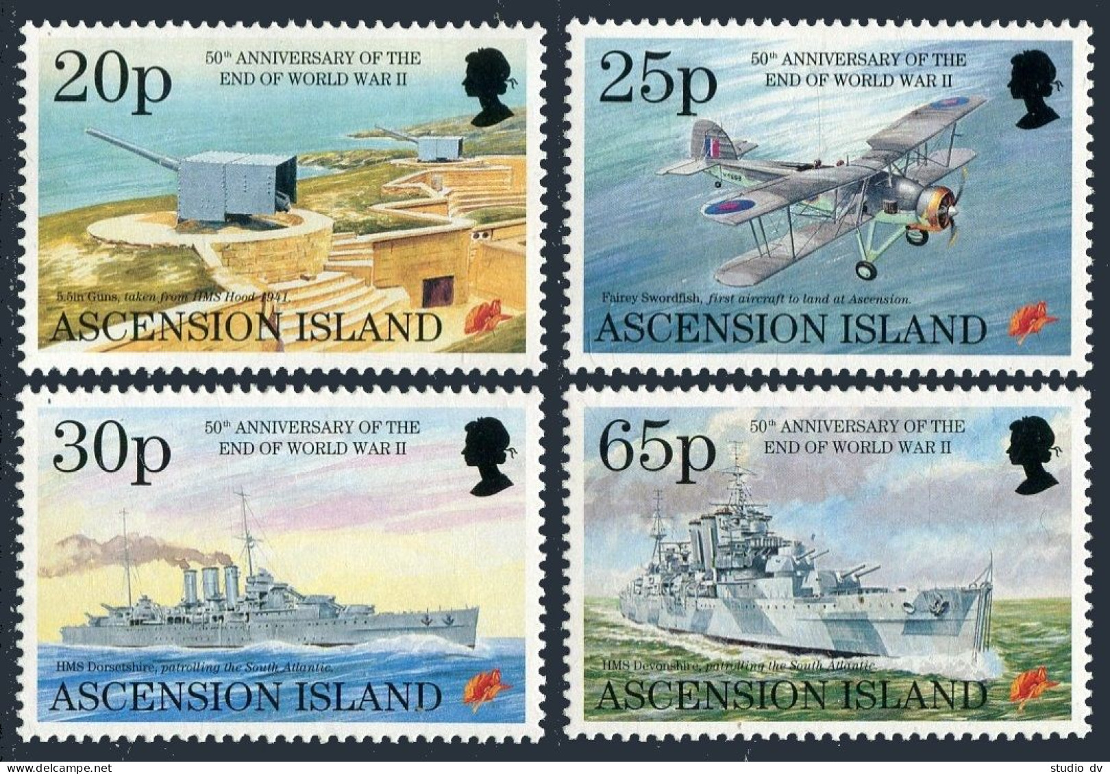 Ascension 613-616, MNH. Mi 664-667. End Of World War II, 50th Ann. 1995. Ships, - Ascension