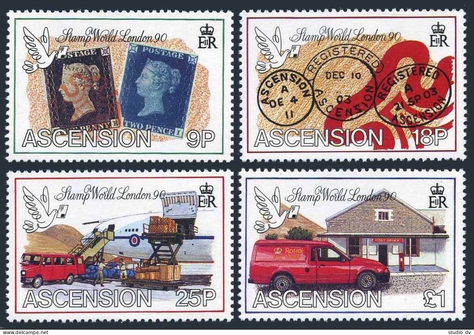 Ascension 487-490,MNH.Michel 525-528. Penny Black-150,1990.Airmail,Mail Van. - Ascensión