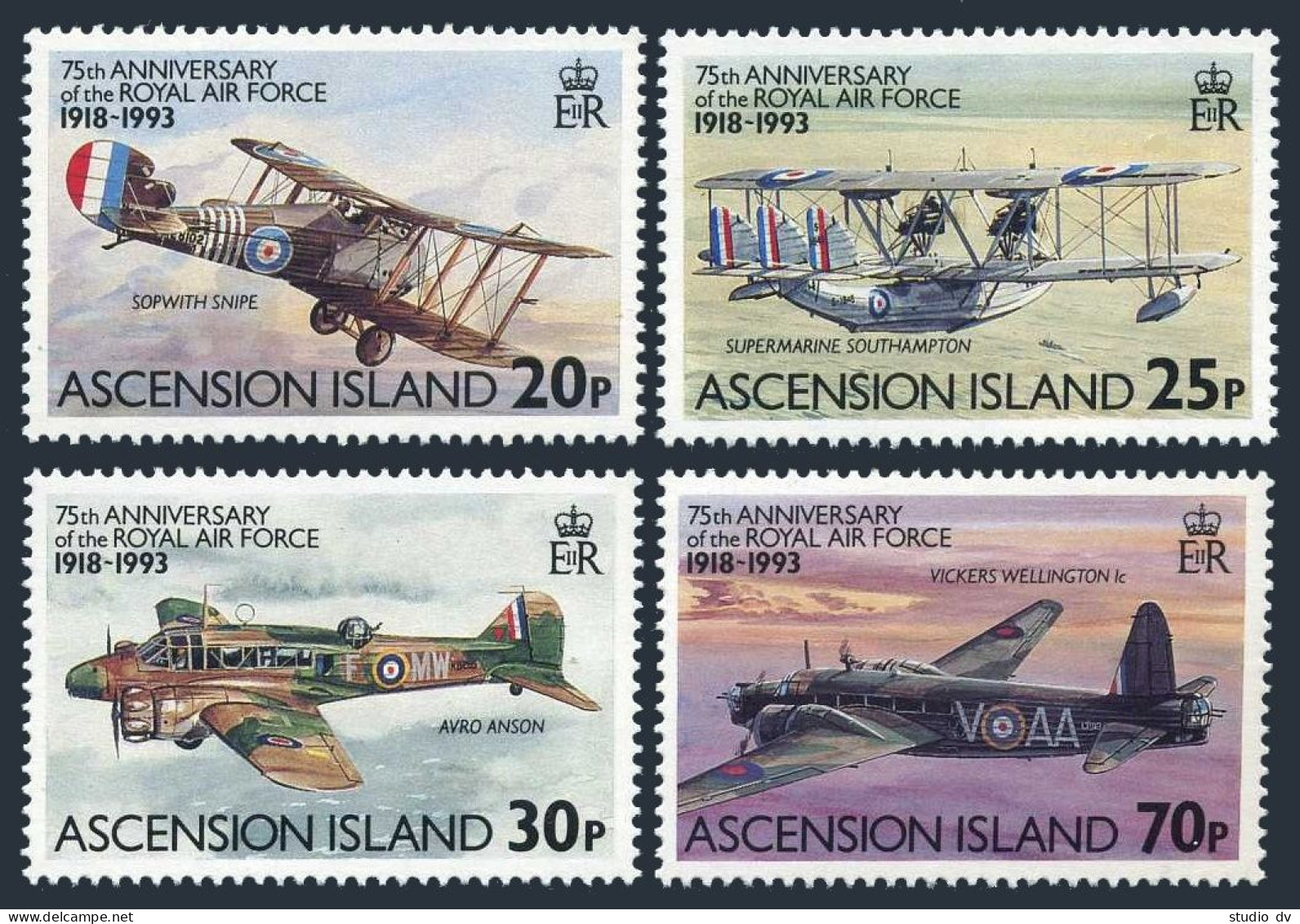 Ascension 557-560,561, MNH. Mi 602-605, Bl.24. Royal Air Force-75, 1993. Planes. - Ascension