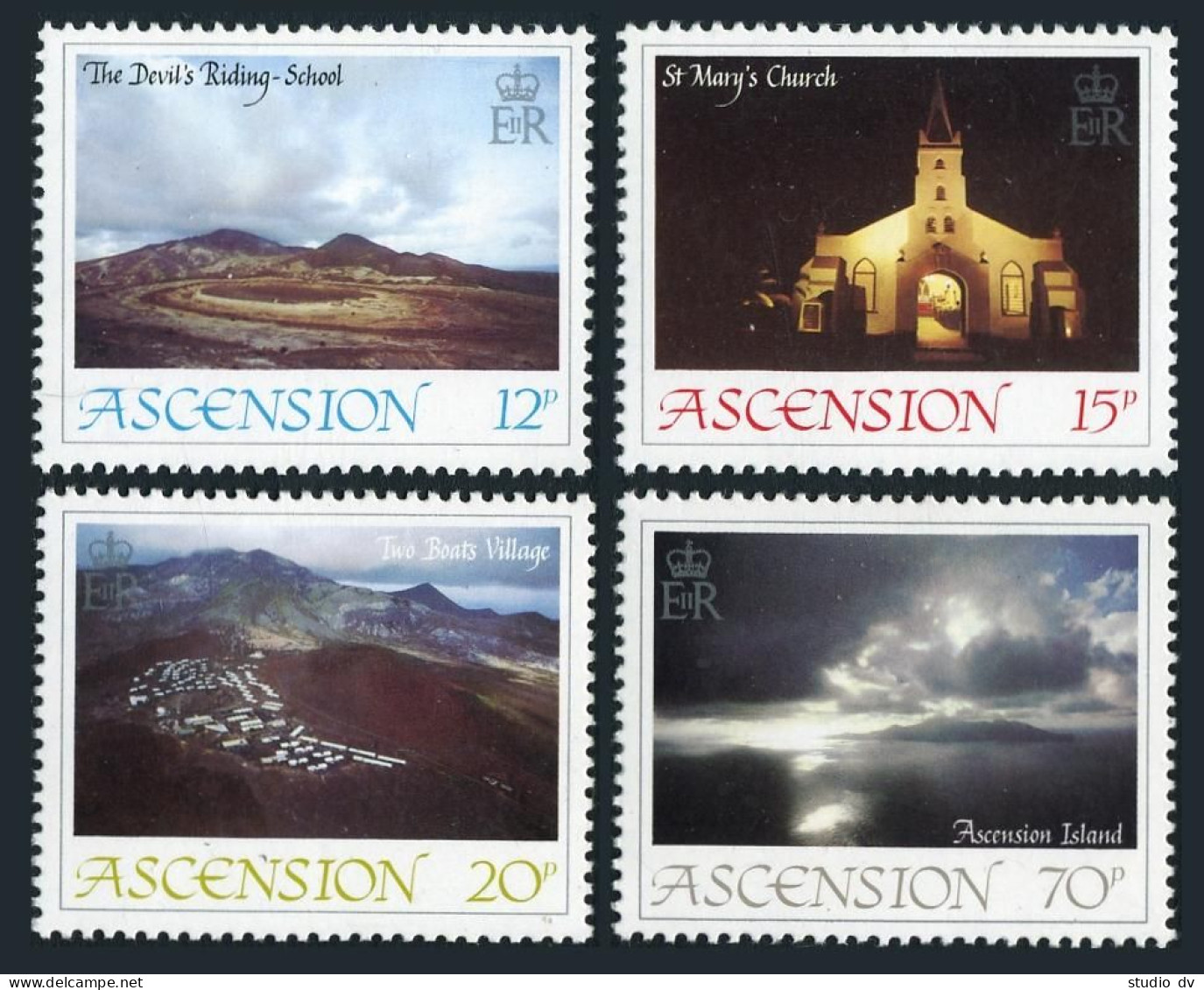 Ascension 359-362,MNH. Mi 368-371. Views 1984. Devil's Riding School, Church, - Ascension