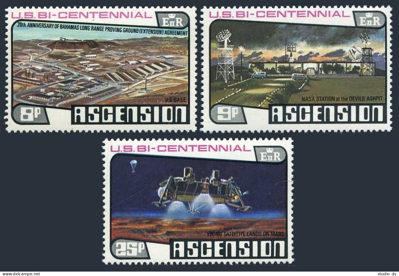 Ascension 215-217, MNH. Mi 215-217. USA-200. NASA Station, Mars Viking Project. - Ascension (Ile De L')