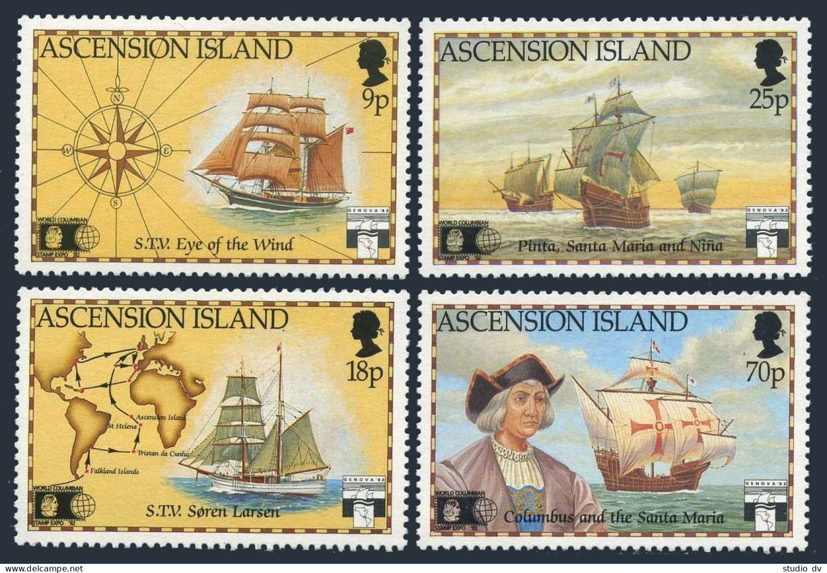 Ascension 536-539,MNH.Michel 578-591. Columbian Stamps EXPO-1992.Ship. - Ascension (Ile De L')