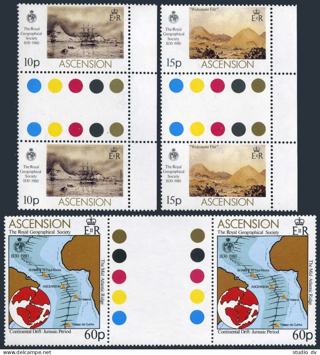 Ascension 266-268 Gutter,MNH.Michel 268-270. Geographical Society,1980.Paintings - Ascension (Ile De L')