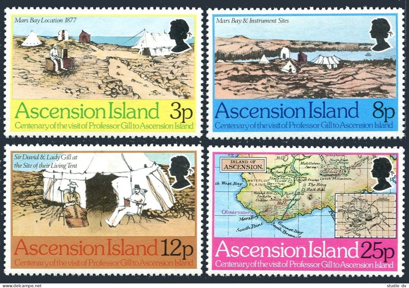 Ascension 225-228, MNH. Michel 225-228. David Gill, Astronomer, 1977. Camp, Map. - Ascension (Ile De L')