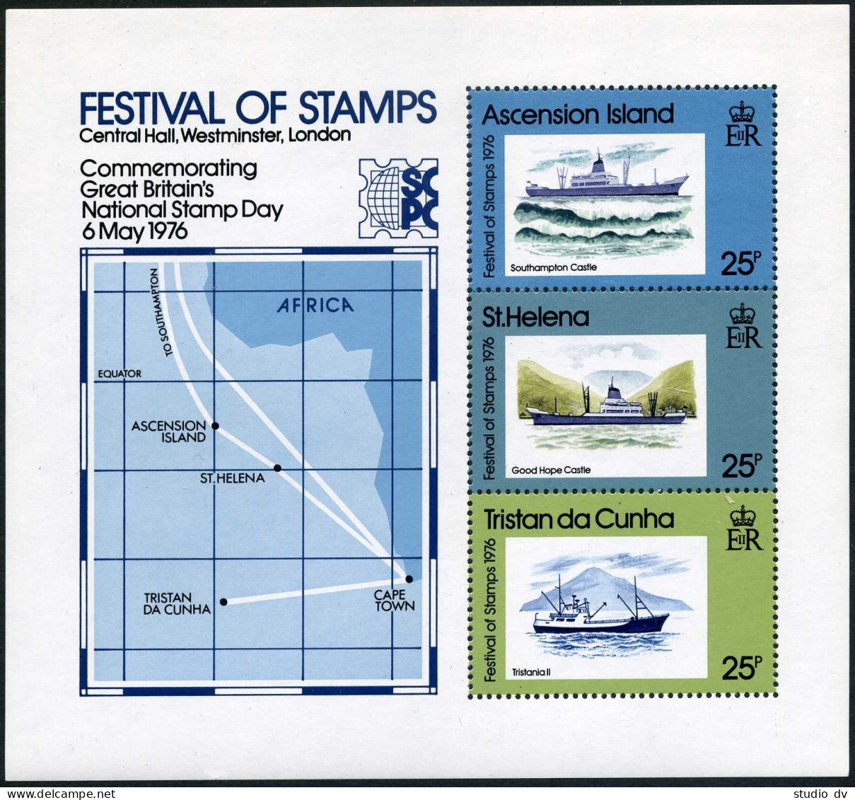 Ascension 214a Sheet,or Tristan 208a,MNH.Michel Bl.9. Stamp On Stamp,1976.Ship. - Ascension