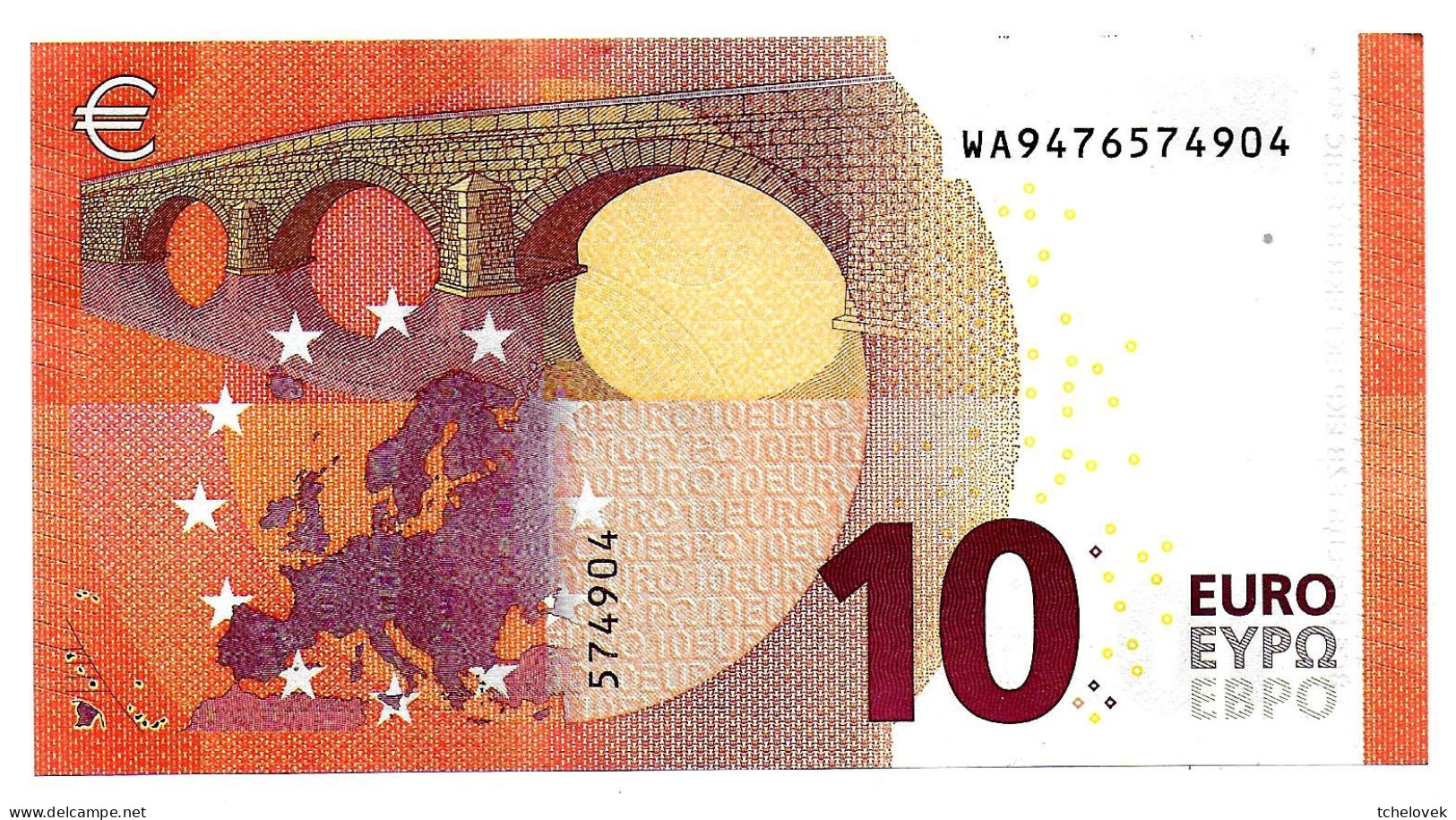 (Billets). 10 Euros 2014 Serie WA, W007G3 Signature Christine Lagarde N° WA 9476574904 UNC - 10 Euro