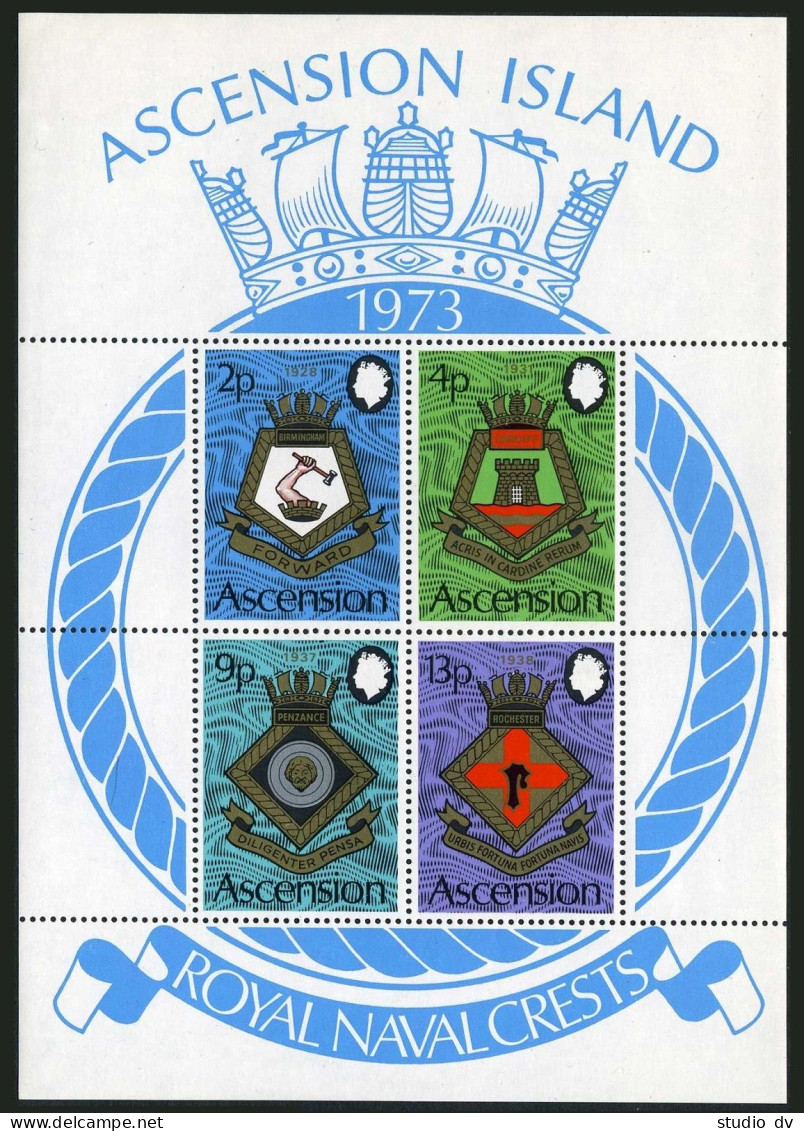 Ascension 166-169, 169a, MNH. Michel 166-169, Bl.6. Royal Naval Crests 1972. - Ascension (Ile De L')