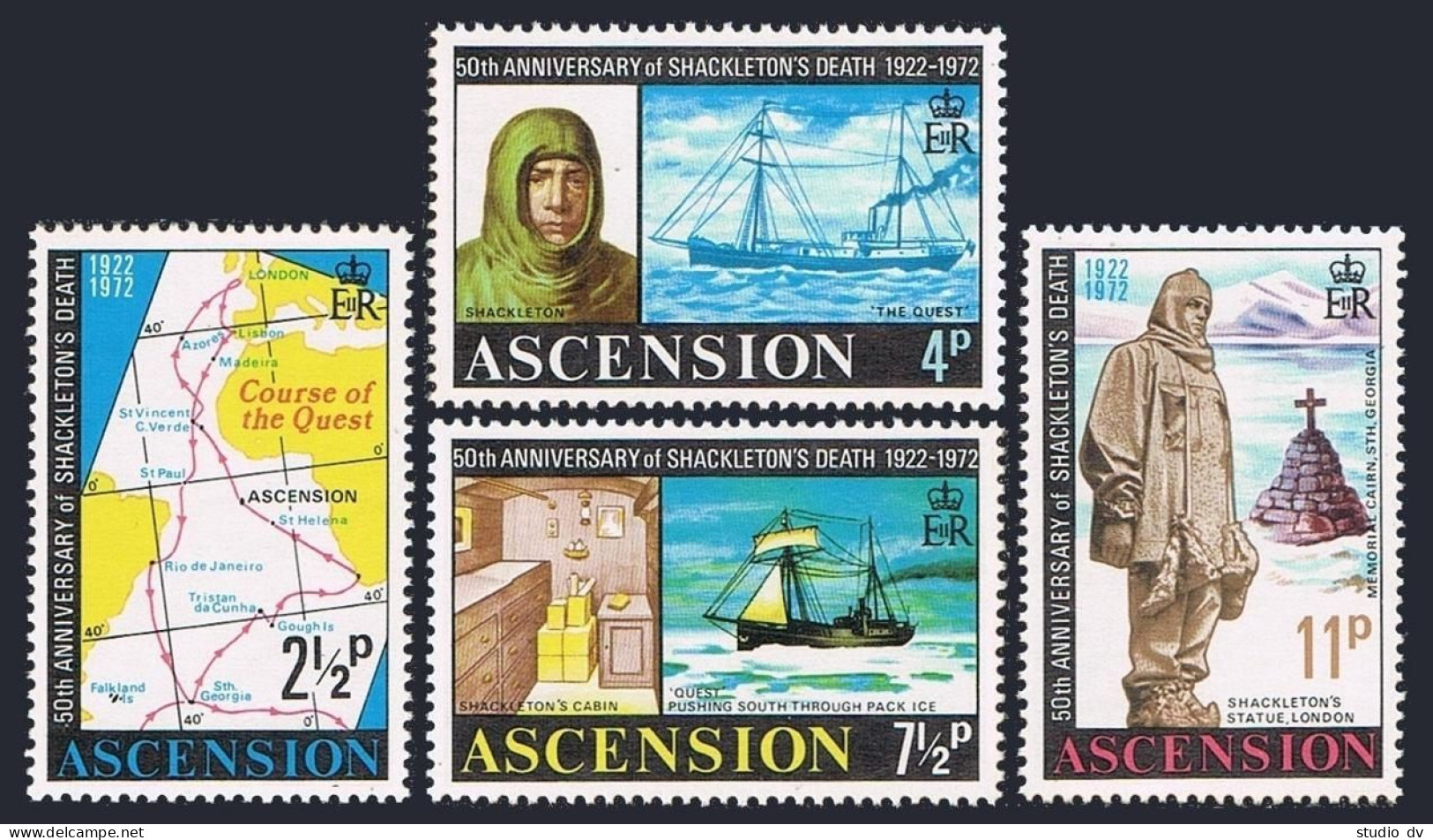 Ascension 160-163,163a,MNH. Ernest Shackleton,Antarctic Explorer,1972.Map,Ships. - Ascension (Ile De L')