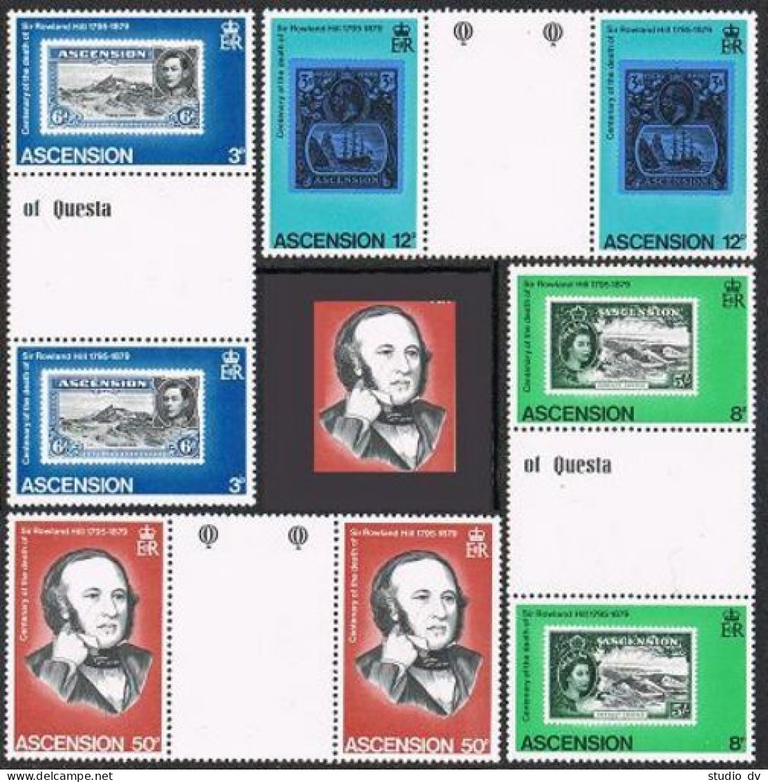 Ascension 247-250 Gutter,MNH.Michel 249-252. Sir Rowland Hill,1979.Sailing Ship. - Ascension