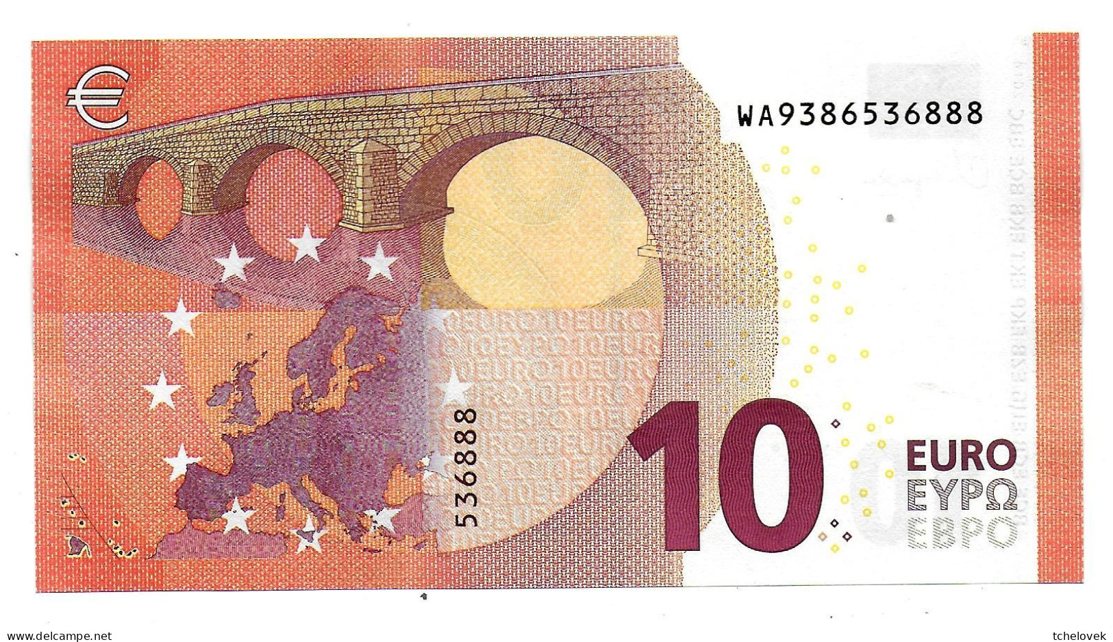 (Billets). 10 Euros 2014 Serie WA, W007F6 Signature Christine Lagarde N° WA 9386536888 UNC - 10 Euro