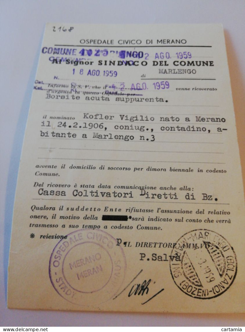 58C) Storia Postale Cartoline, Intero, Ospedale Civico Di Merano - Marcophilie