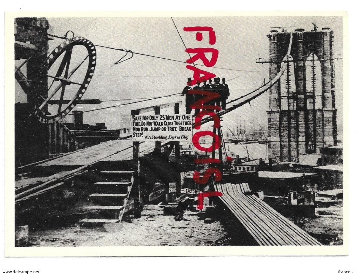 New York City. Construction Of The Brooklyn Bridge. Reproduction D'une Photo De 1877 - Bridges & Tunnels