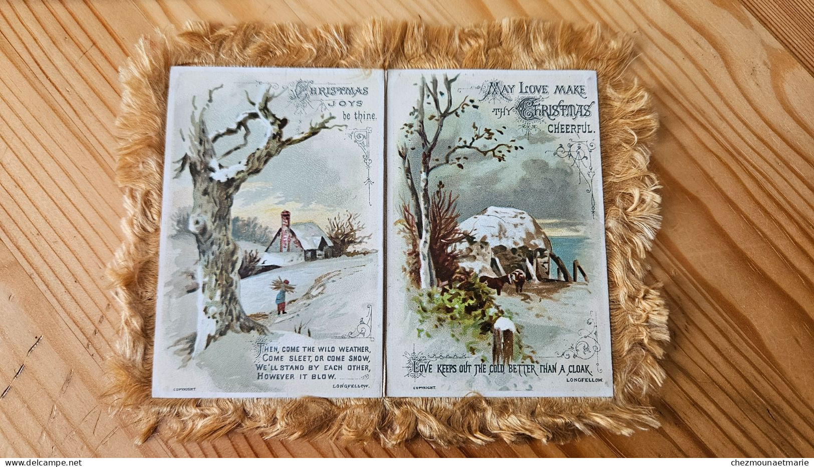 4 Images Pieuses Noël Happy Christmas New Year Assemblage Avec Déco Longfellow Coleridge - Images Religieuses