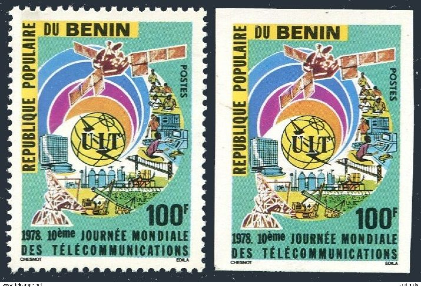 Benin 396 Perf & Imperf, MNH. Mi . World Telecommunications Day, ITU-1978. - Benin - Dahomey (1960-...)