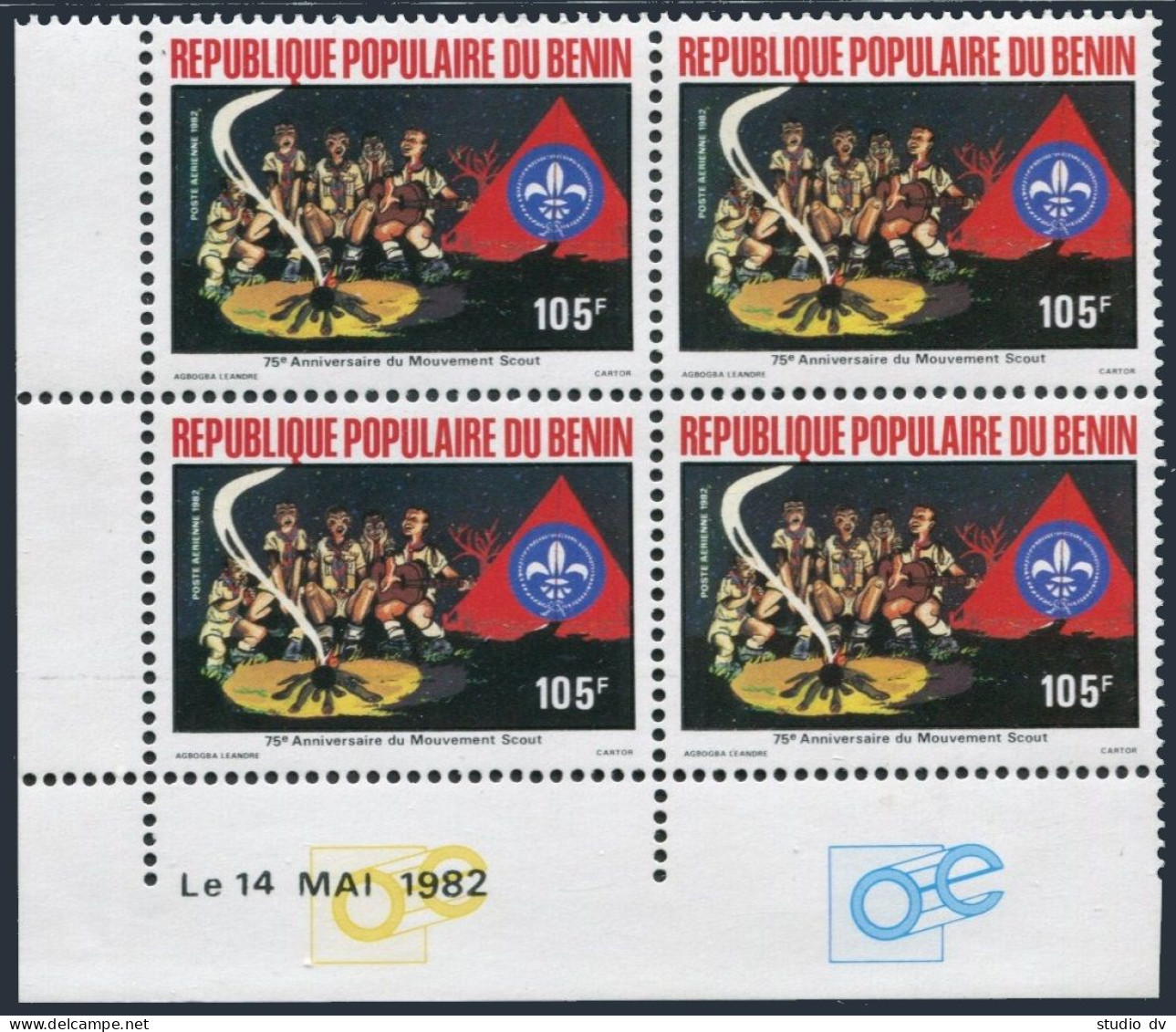 Benin C299 Block/4,MNH.Michel 282. Scouting Year 1982.Campfire. - Benin – Dahomey (1960-...)