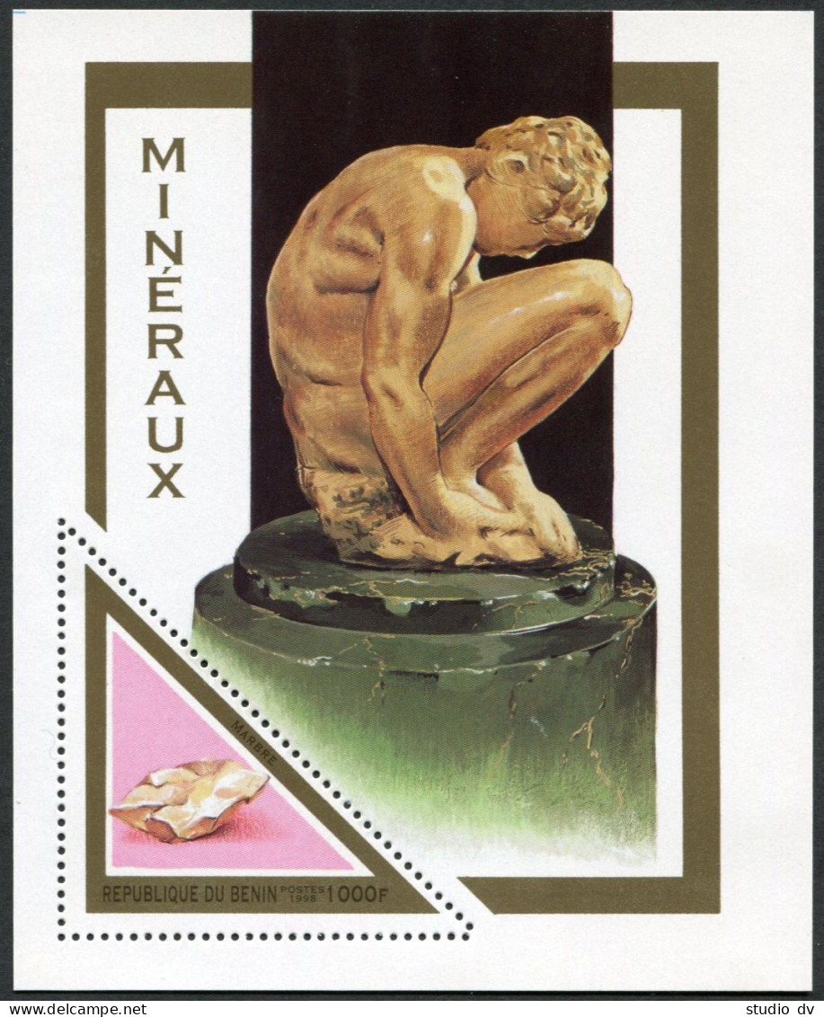 Benin 1072, MNH. Michel 1023 Bl.39. Minerals 1998. Marble, Sculpture. - Benin – Dahomey (1960-...)