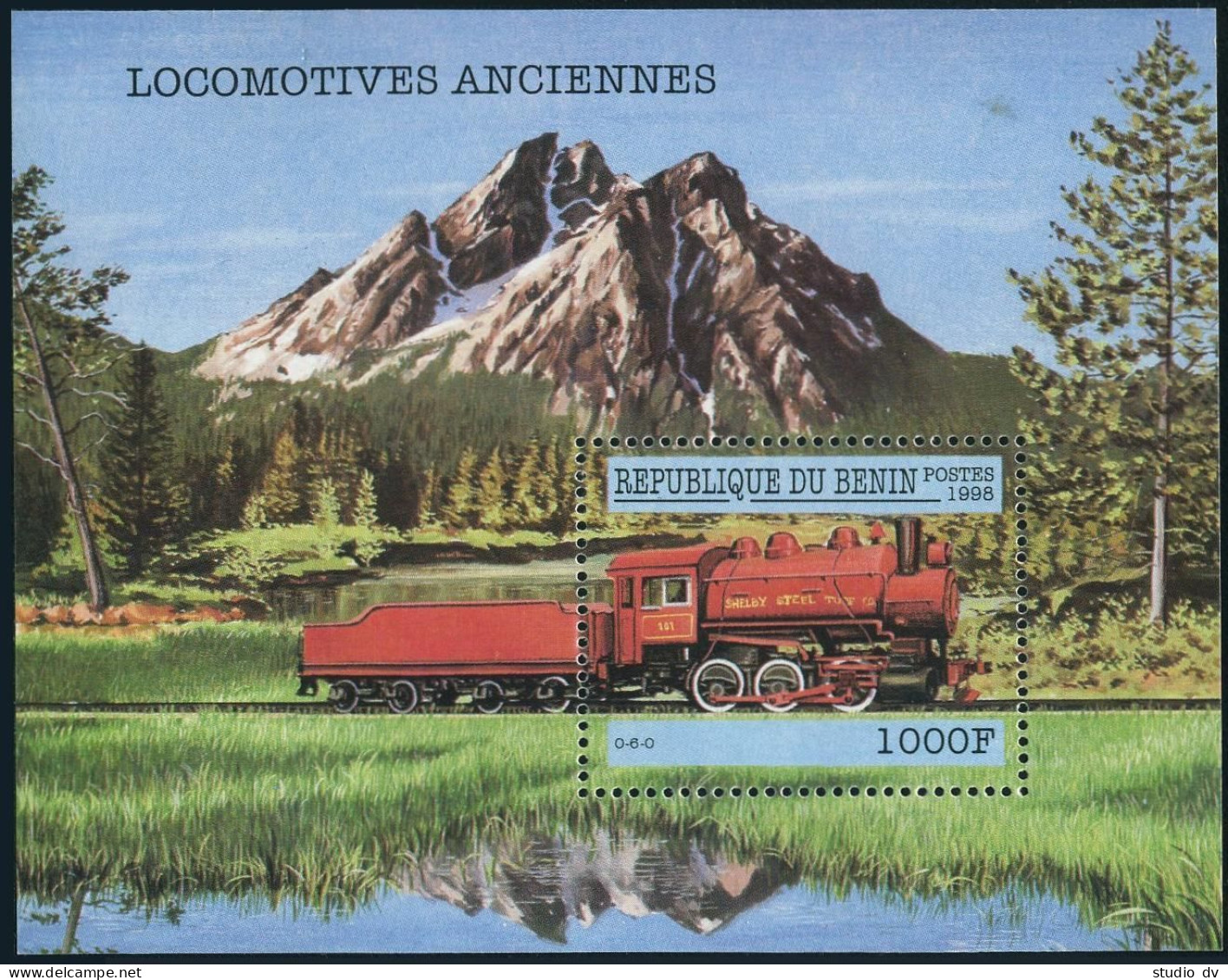 Benin 1079, MNH. Early Locomotives, 1998. Shelby Steel 0-6-0. - Benin – Dahomey (1960-...)