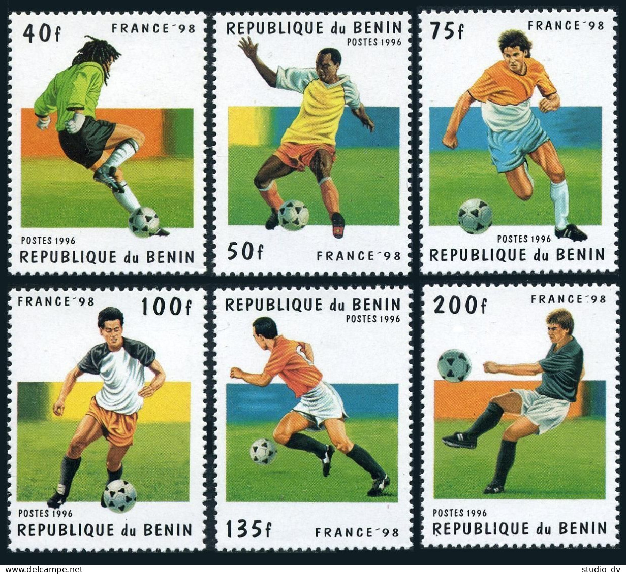 Benin 822-827, 828, MNH. Mi 771-776, Bl.15. World Soccer Cup France-1998. 1995. - Benin – Dahomey (1960-...)