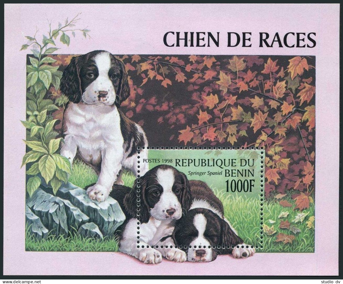 Benin 1087-1092,1093,MNH. Dogs 1998. Beagle,Dalmatian,Dachhund,Cairn Terrier,Pug - Benin - Dahomey (1960-...)