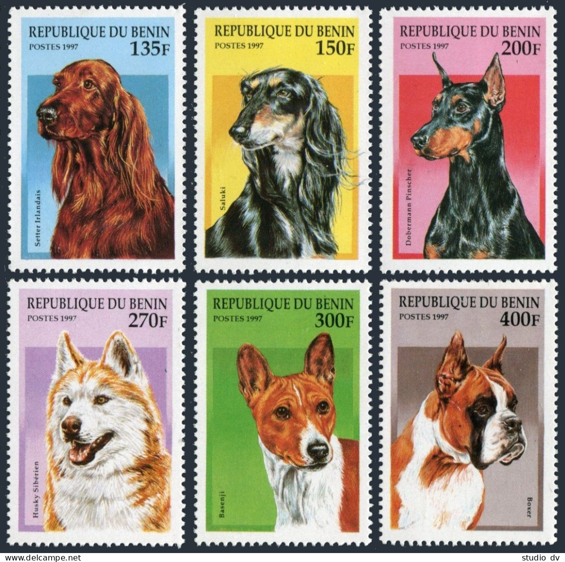 Benin 980-985, MNH. Mi 936-941. Dogs 1997: Irish Setter, Saluki, Pincher, Boxer, - Benin - Dahomey (1960-...)