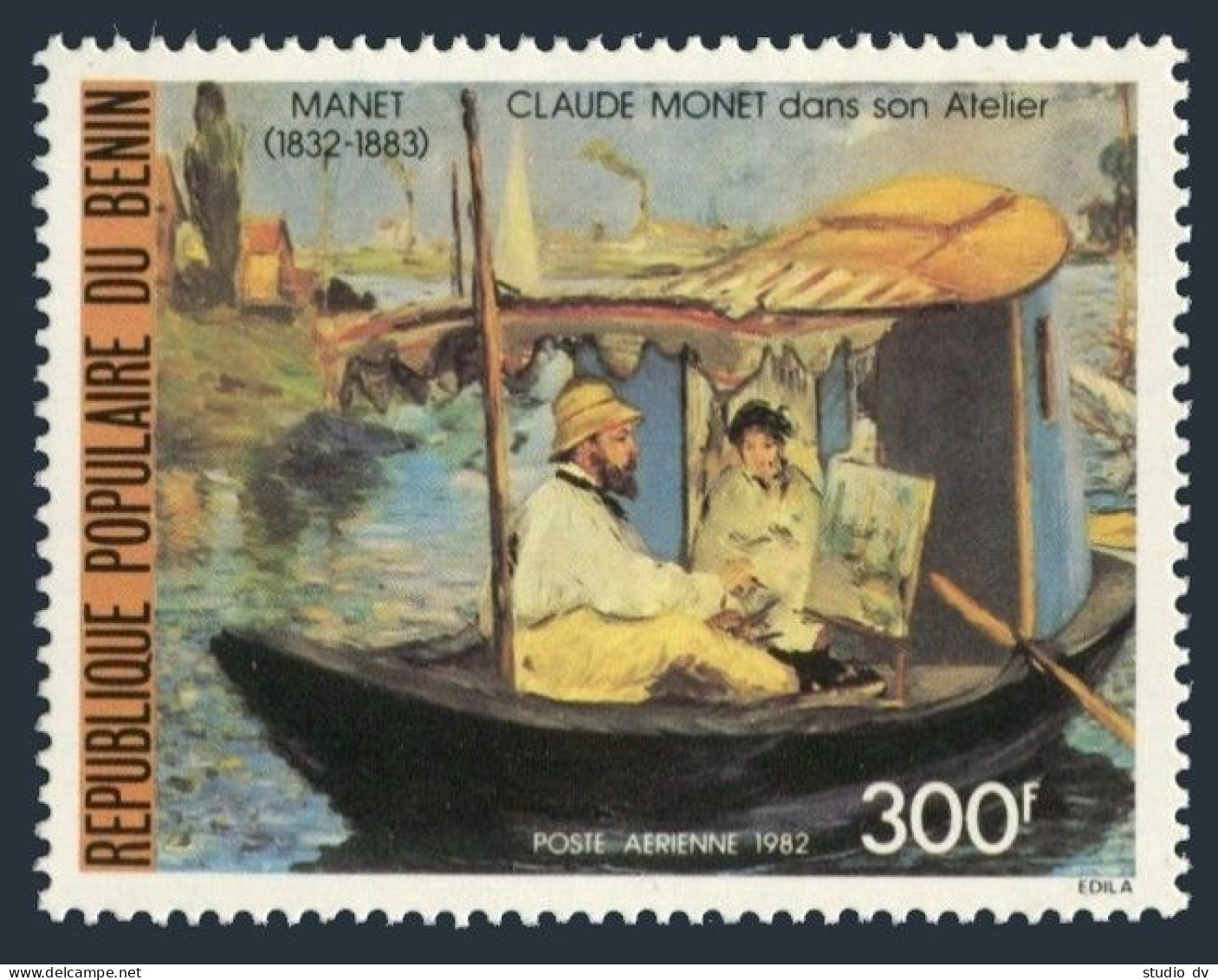 Benin C302, MNH. Michel 303. Monet In Boat, By Claude Monet, 1982. - Bénin – Dahomey (1960-...)