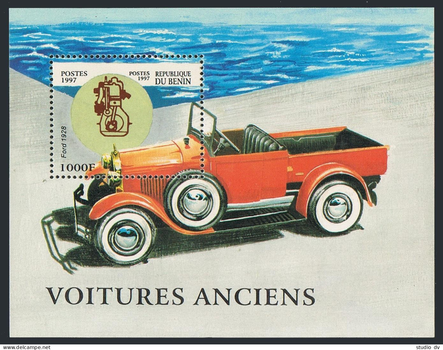 Benin 987-992,993, MNH. Michel 1063-1068, 1069 Bl.43. Antique Automobiles, 1998. - Benin - Dahomey (1960-...)