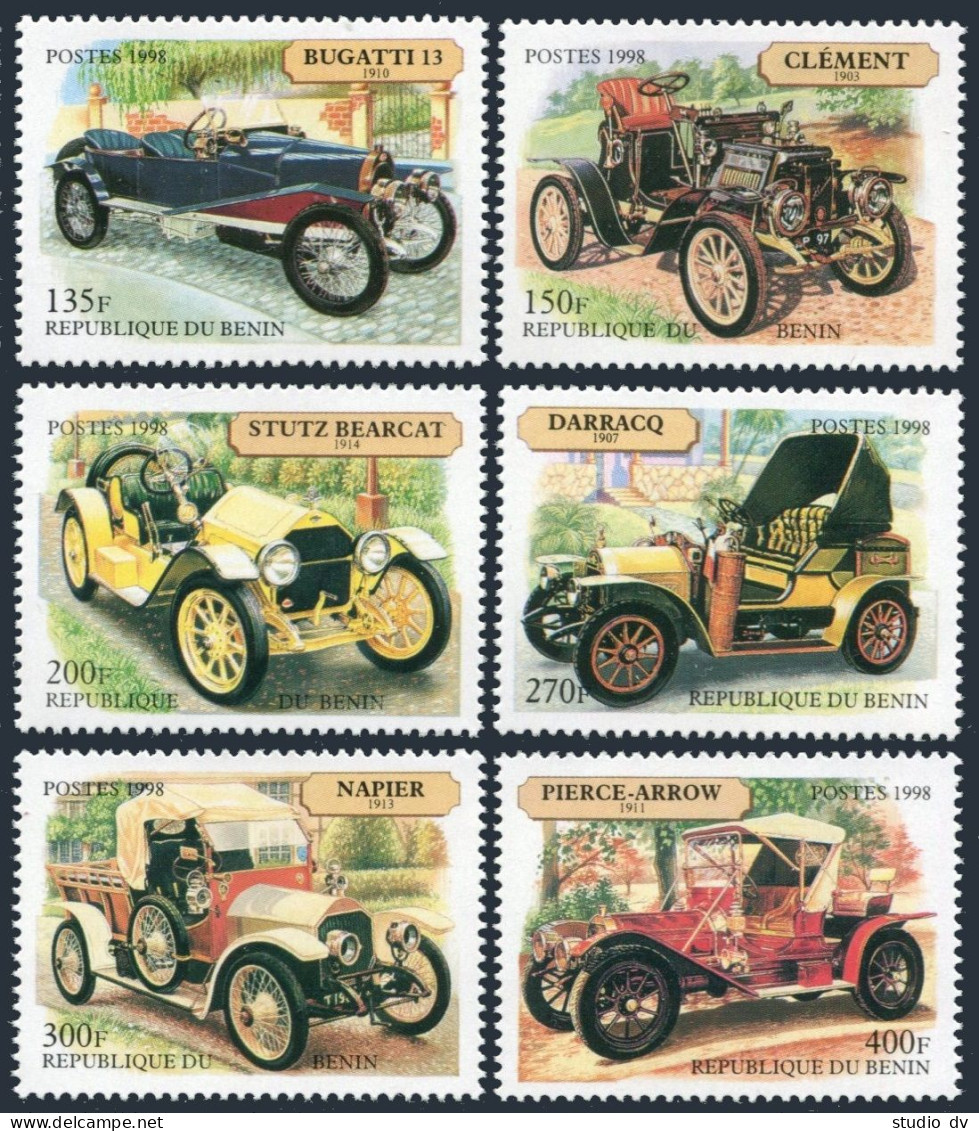 Benin 1101-1106,1107, MNH. Michel 950-955, 956 Bl.30. Antique Automobiles, 1998. - Benin - Dahomey (1960-...)