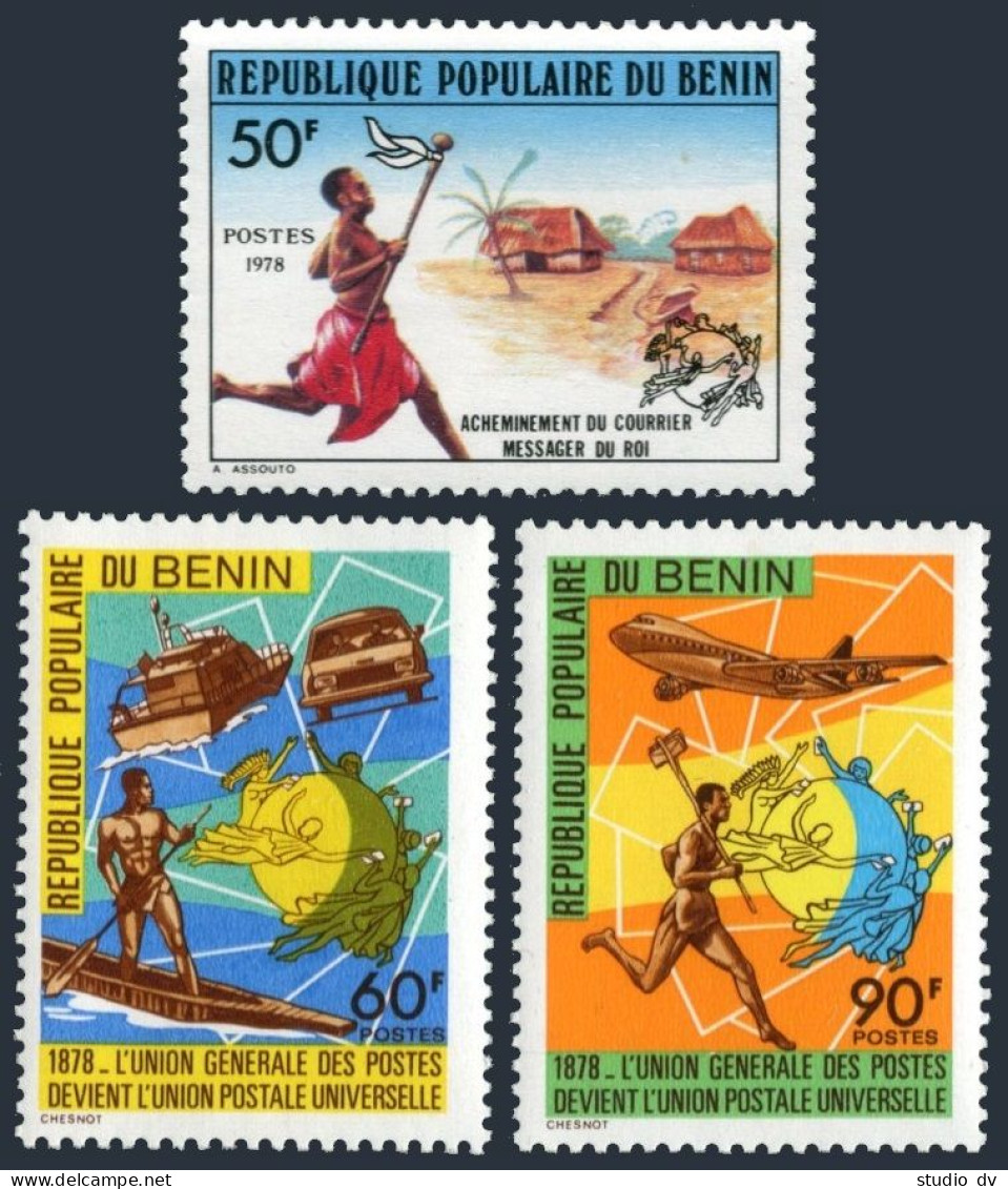Benin 416-418, MNH. Mi 165-165. Universal Postal Union, 1978. Ship, Car, Plane. - Bénin – Dahomey (1960-...)