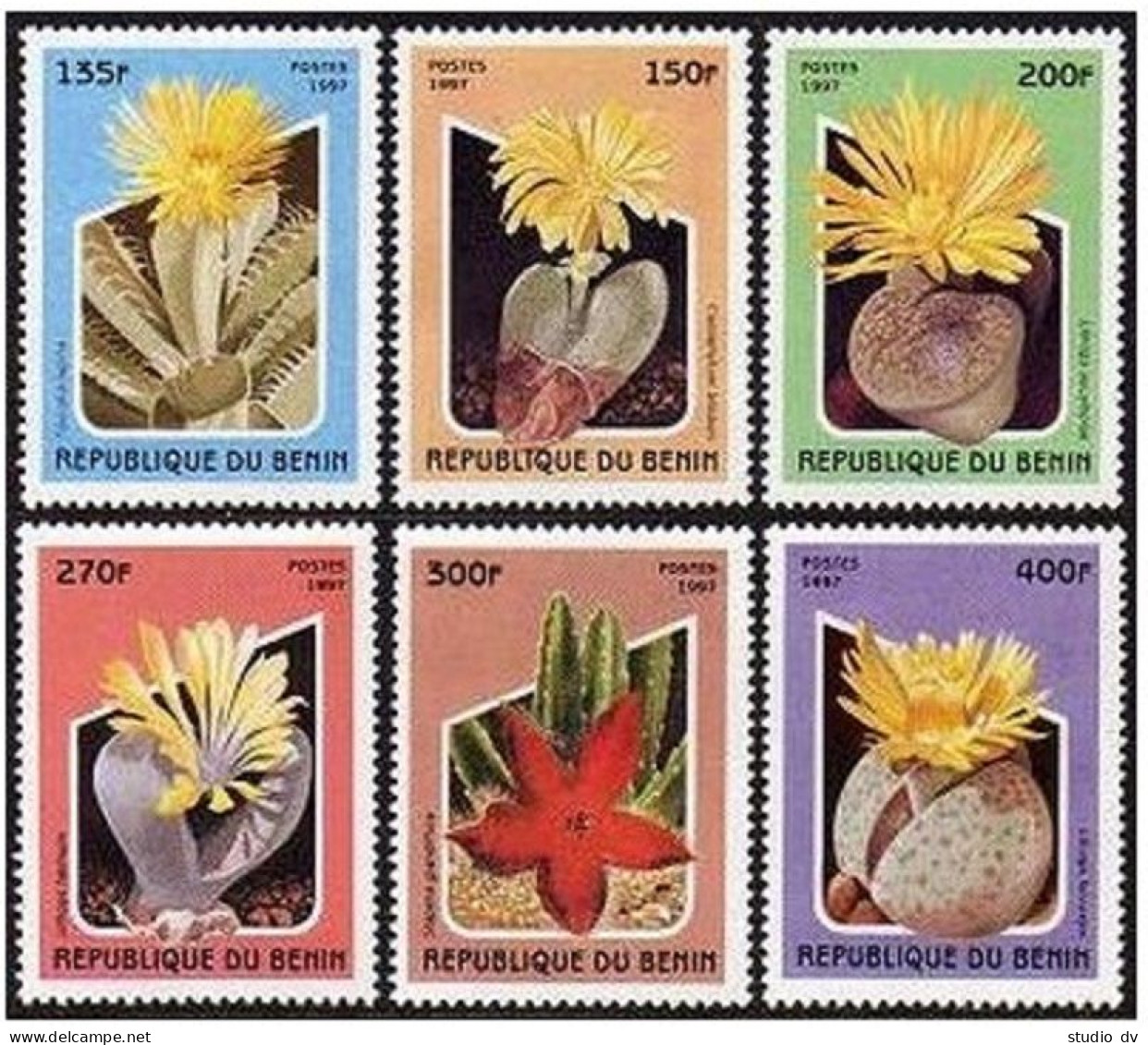 Benin 1001-1006, 1007, MNH. Michel 964-969, 970 Bl.32. Flowering Cactus, 1997. - Bénin – Dahomey (1960-...)